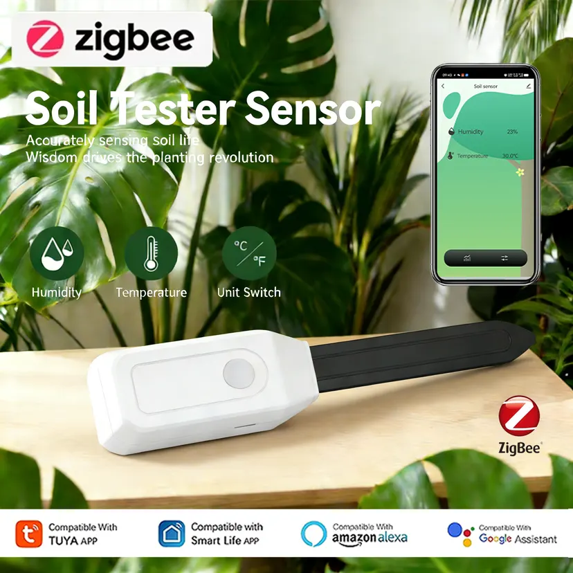 Tuya Zigbee Soil Tester Sensor for Flower Potting And Planting Real-Time Humidity Temperature Moisture Monitoring Remote Control