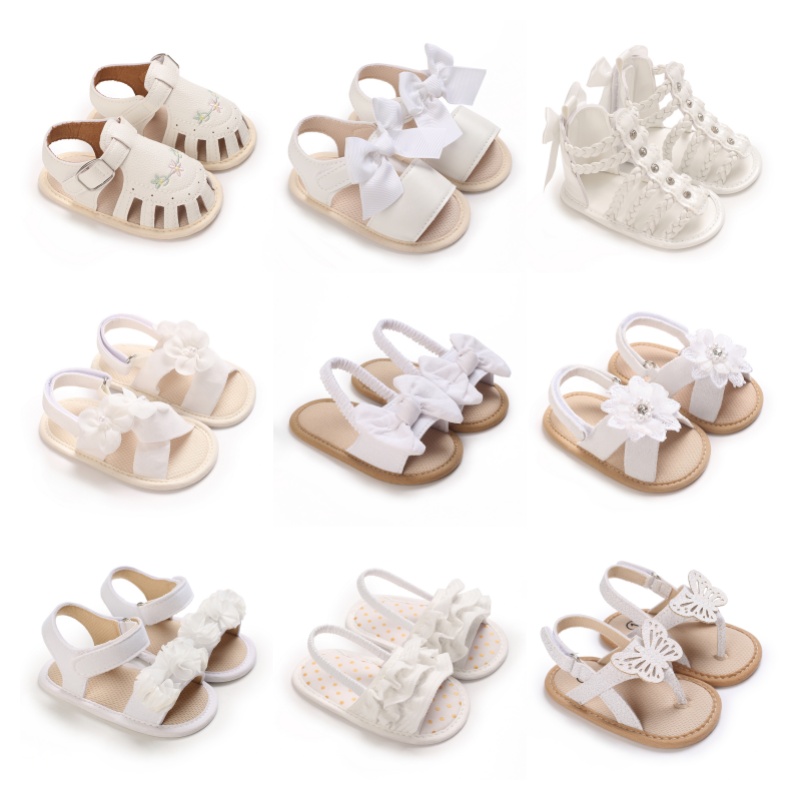 White Cute 0-18M Baby Cute Open toed Bow Summer Sandals Princess Casual Soft Bottom Non slip Sandals