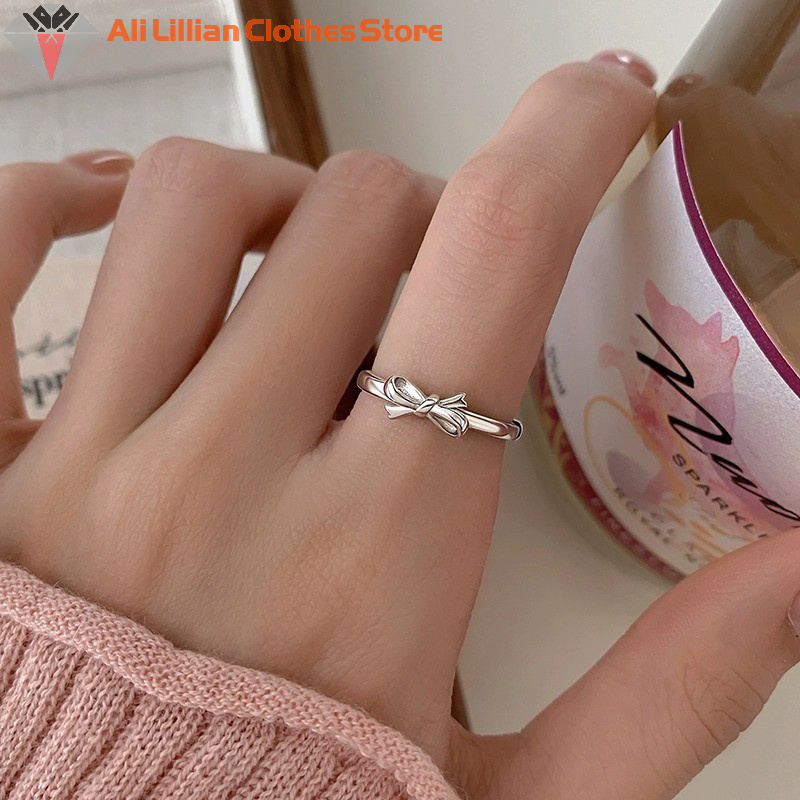 New Sweet Bow Index Finger Rings For Women Mini Bowknot Design Simple Plain Opening Ring For Girl Jewelry Accessories