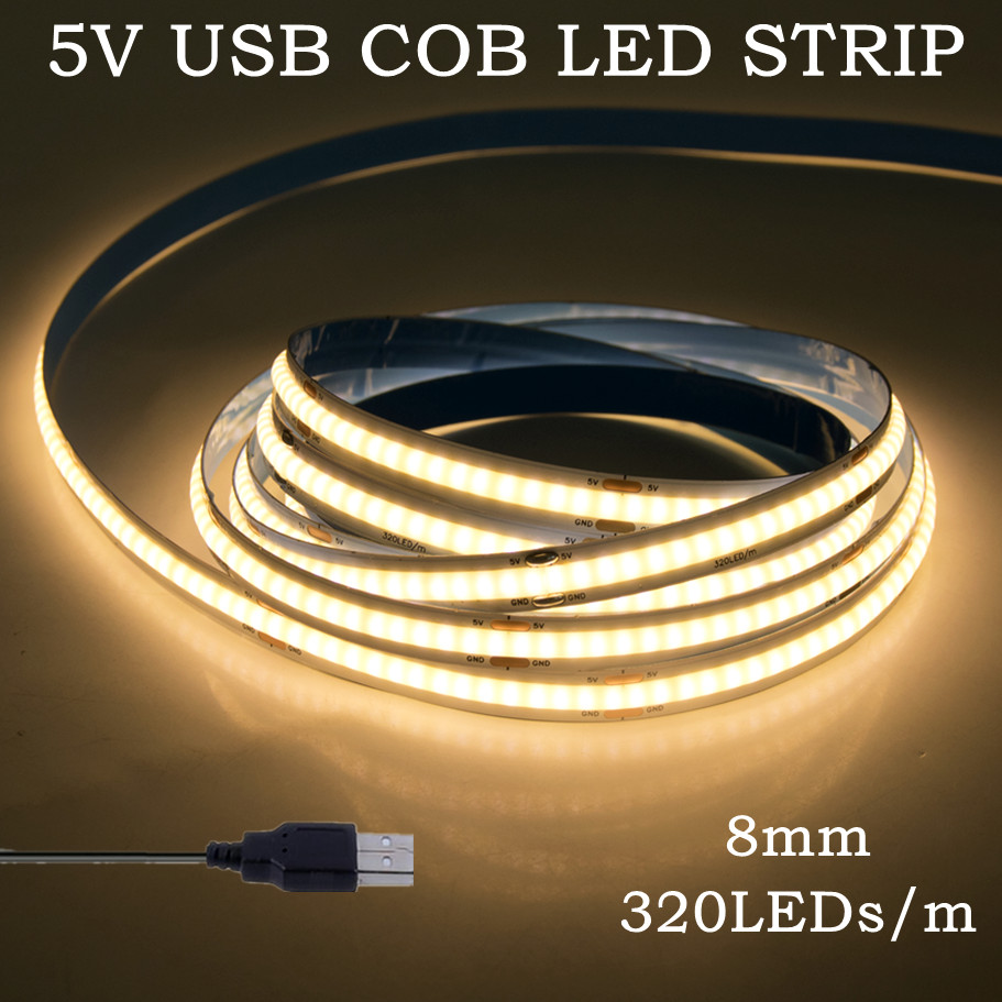 LED Light Strip USB Touch Sensor 5V COB Diode Tape Dimmer Backlight DIY High Density Linear Lightings Lamp Ribbon For Home Decor