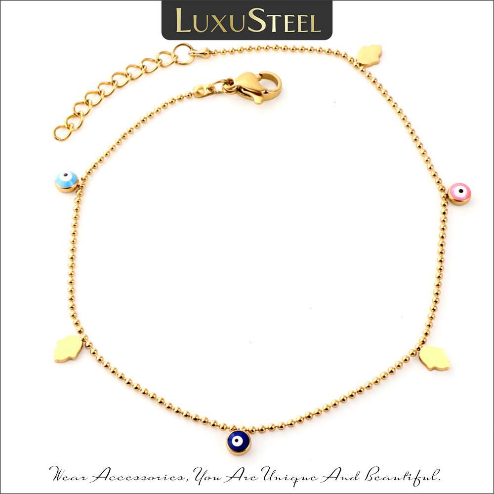 LUXUSTEEL 2022 Boho Anklets Stainless Steel Gold Color Enamel Round Evil Eye Leg Chain Summer Jewelry For Women Girlfriend
