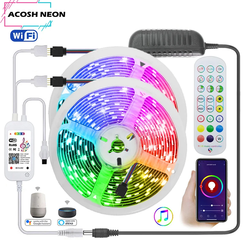 Tuya Smartlife WiFi LED Neon Light Strip Tape Work with Alexa Home 24V LED Strip RGB Flexible Strip with Adhesive