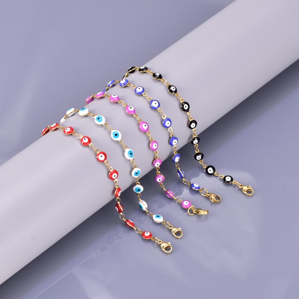 S33 European, American and Turkish Evil Eye color-blocked stainless Steel Bracelet Round Eye EVIL Eye