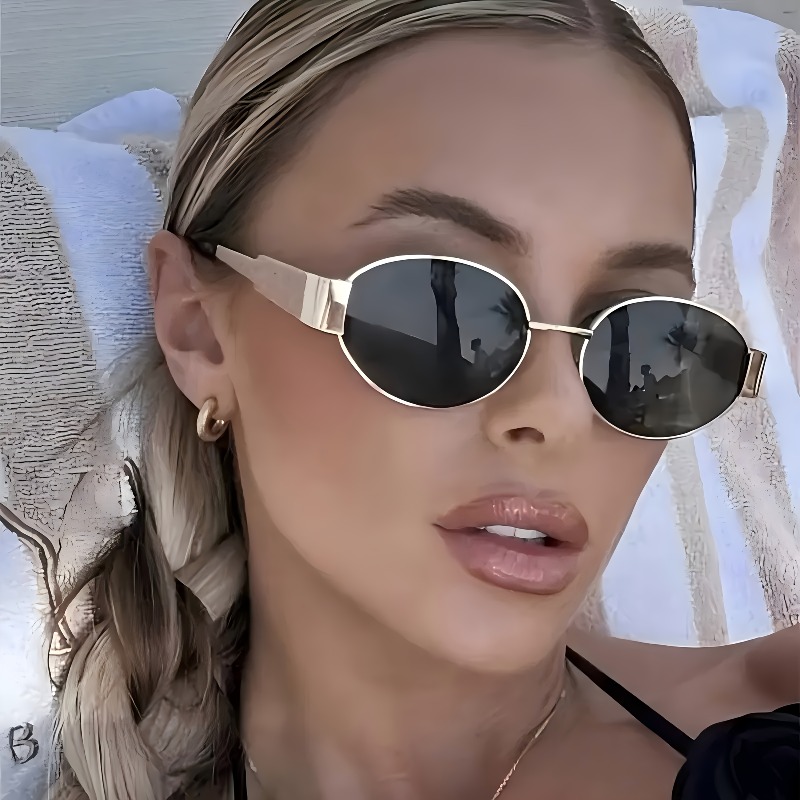 1pc women's oval metal fashion glasses Lightweight, durable hinges Trendy accessory for daily & events