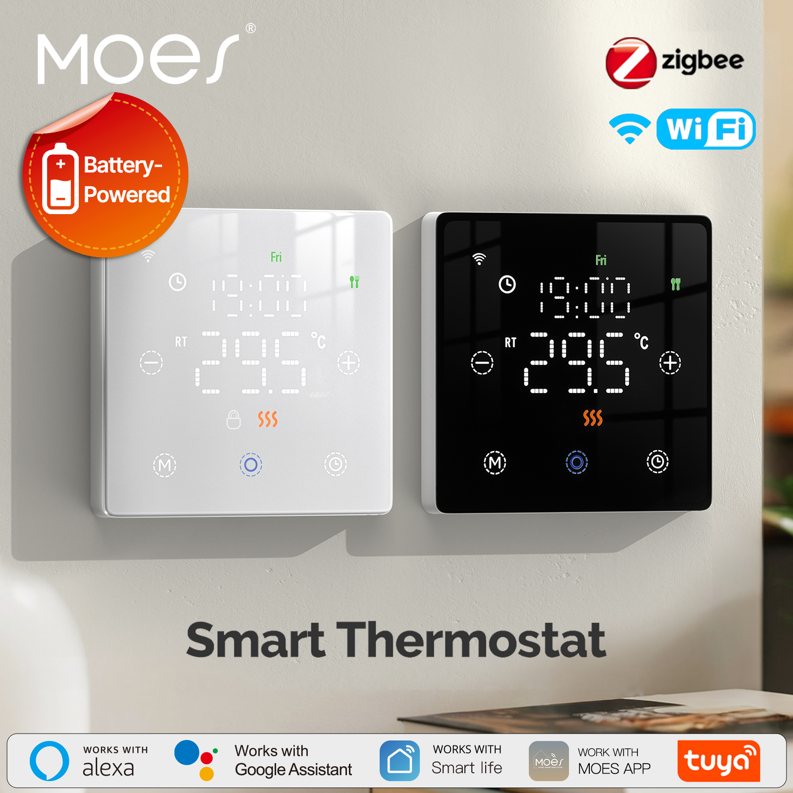 MOES Tuya Smart WiFi/ZigBee Thermostat Low Battery-Powered Gas Boiler Temperature Controller Work with Alexa Home