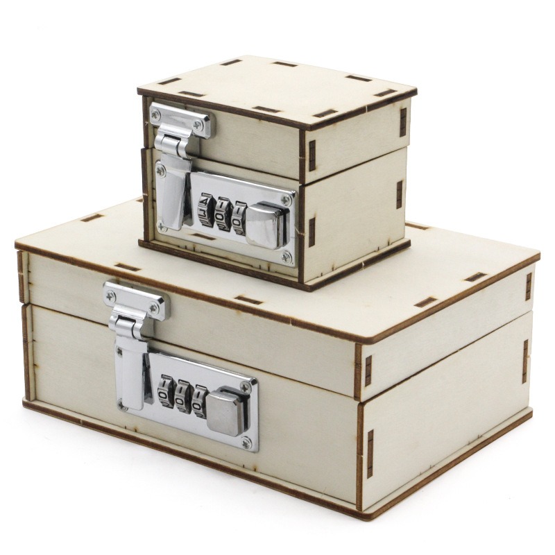 Treasure Box 3D Wooden Handmade Mechanical Password Box DIY Locked Engraved Password Box Birthday Jigsaw Model Kit