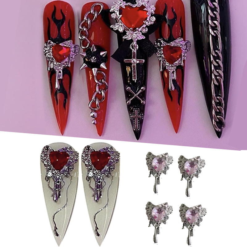 10pcs Heart Nail Charms Rhinestone Charms 3D Metal Nail Gems Jewelry Crystal Punk Heart Manicure Accessories
