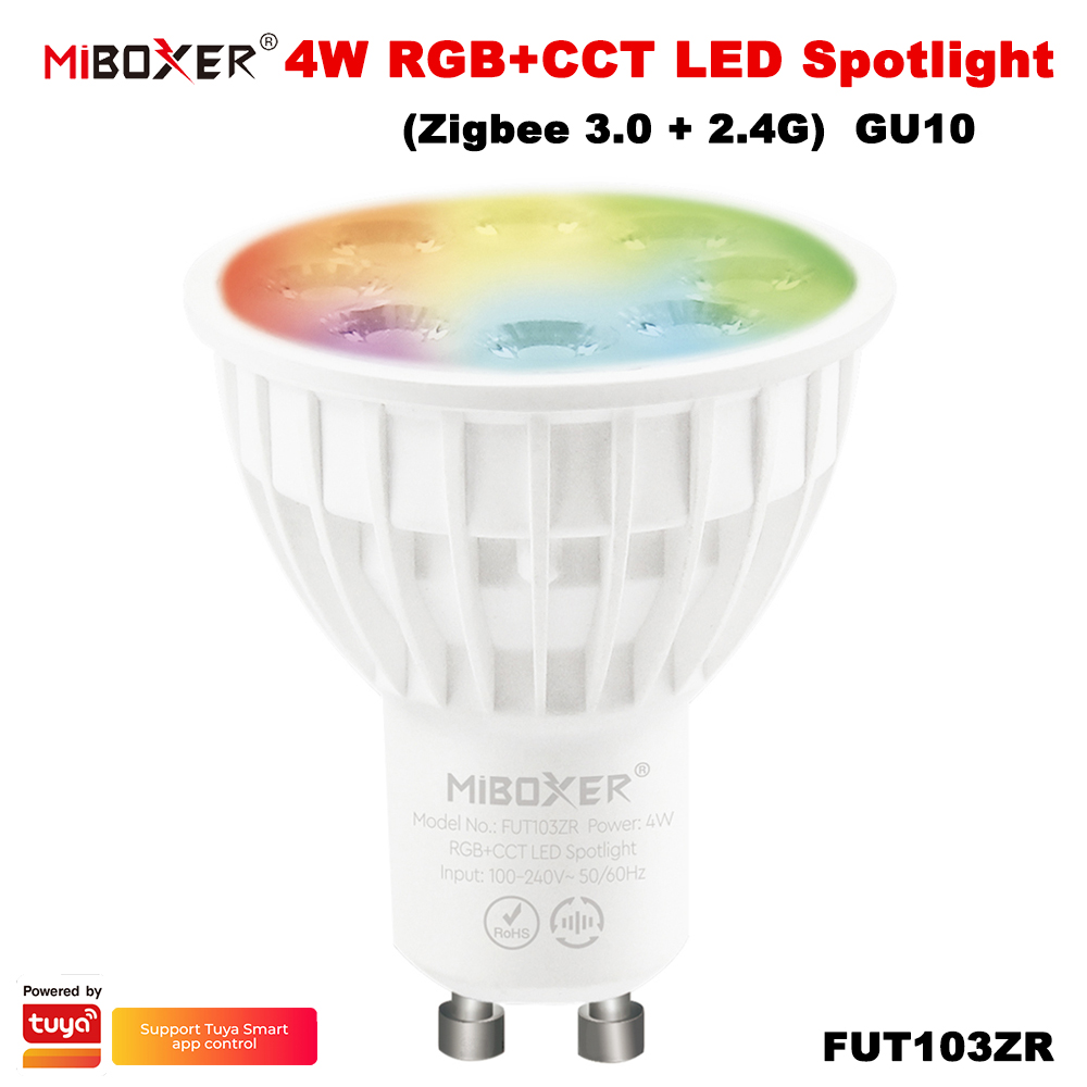 Miboxer FUT103ZR Zigbee 3.0+2.4GRF 110V-220V 4W GU10 RGB+CCT LED Spotlight Light TUYA Smart Dim Bulb Remote/APP/Voice Control
