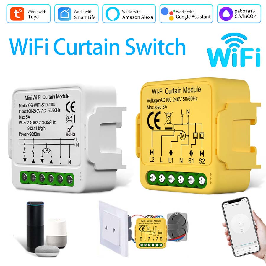 Tuya WiFi Smart Curtain Switch Tube Motor Switch AC 100-240V 5A Smart Life APP Control Alexa Home Voice Control To Use
