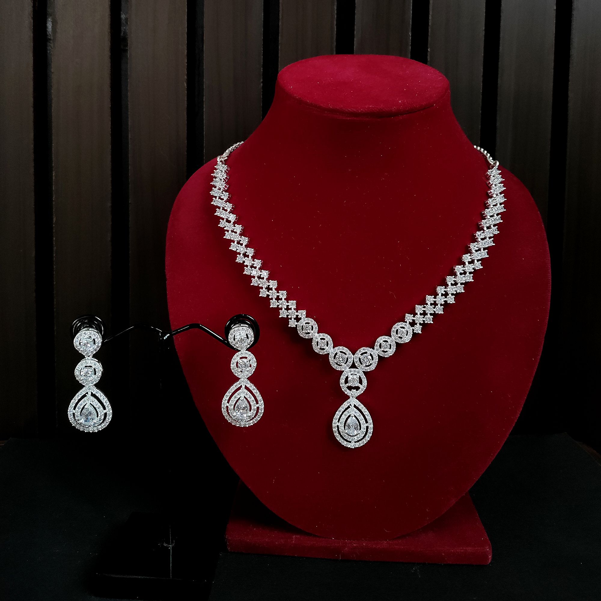 Gold And Silver Star Silver Zirconia Necklace Earrings Set For Women
