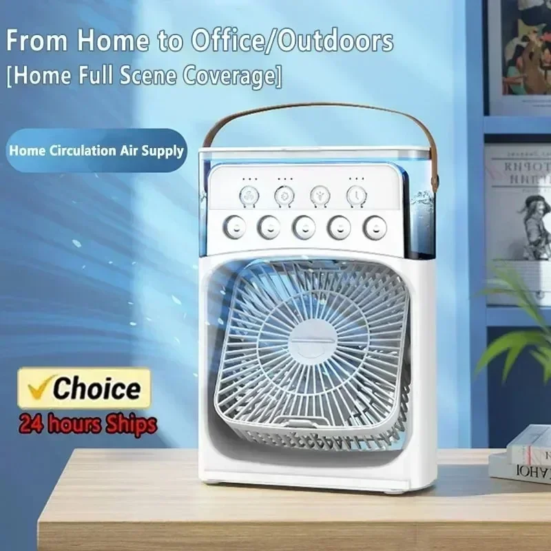 2026 Three In One Household Air Conditioner Small Air Cooler Portable Smallfan Household Night Humidifier LED Nightlight Fan
