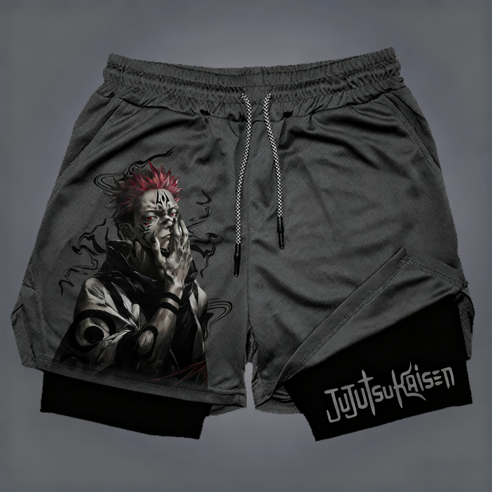 2025 Demon Slayer Anime Print Double-layered Shorts - New Summer Loose and Fashionable Fitness Shorts for Both Men and Women ins