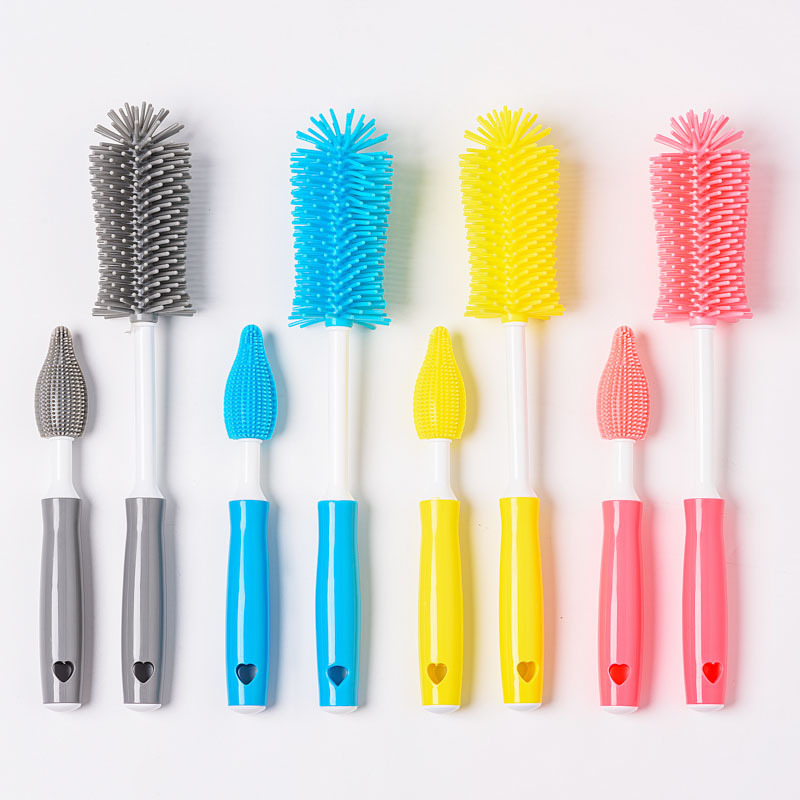 3pcs Silicone Bottle Cleaning Brush Set With Long Handle - Perfect For Bottles, Sports Water Bottles, Vases & Glassware