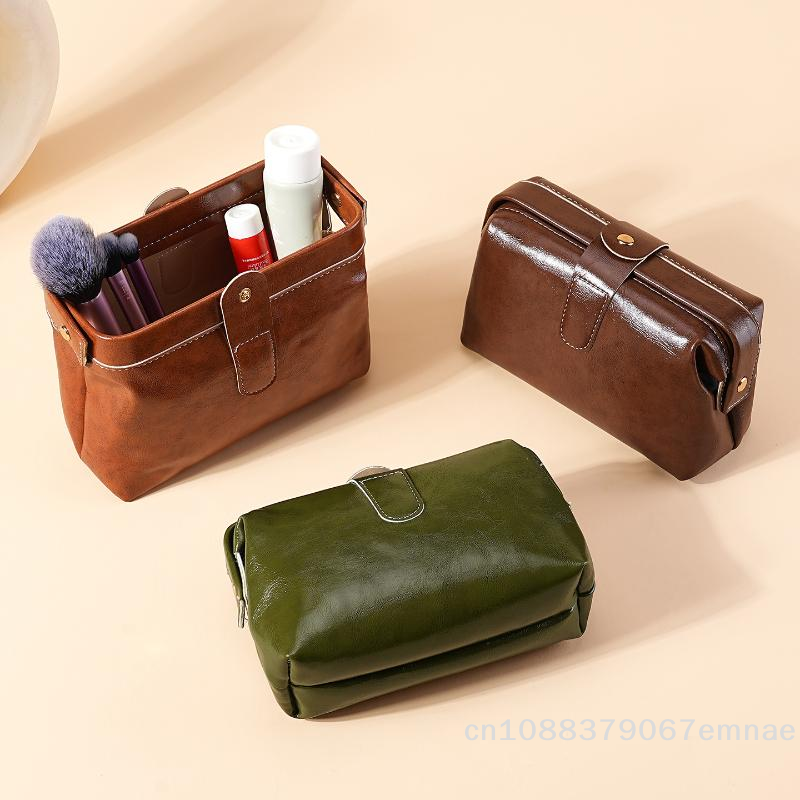 [ZYAS]1Pcs Girl Solid Button Coin Purse Fashion Vintage PU Leather Cosmetic Bag For Women Large Capacity Makeup Case Waterproof