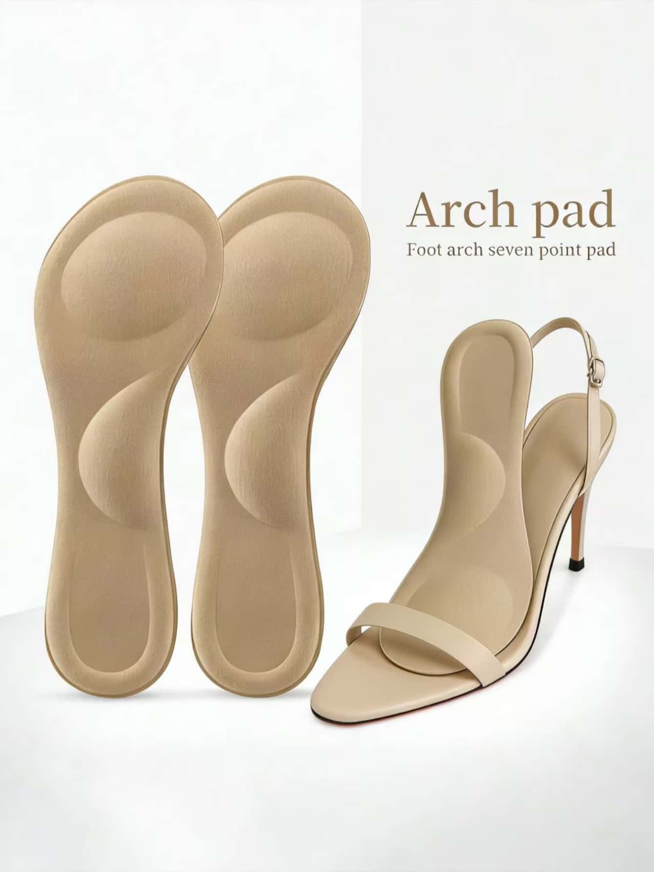 1 Pair of Breathable, Sweat-Absorbent, Non-Slip Women's Insoles with Arch Support, Suitable for Invisible Cushioning Pads in High Heels and Sandals