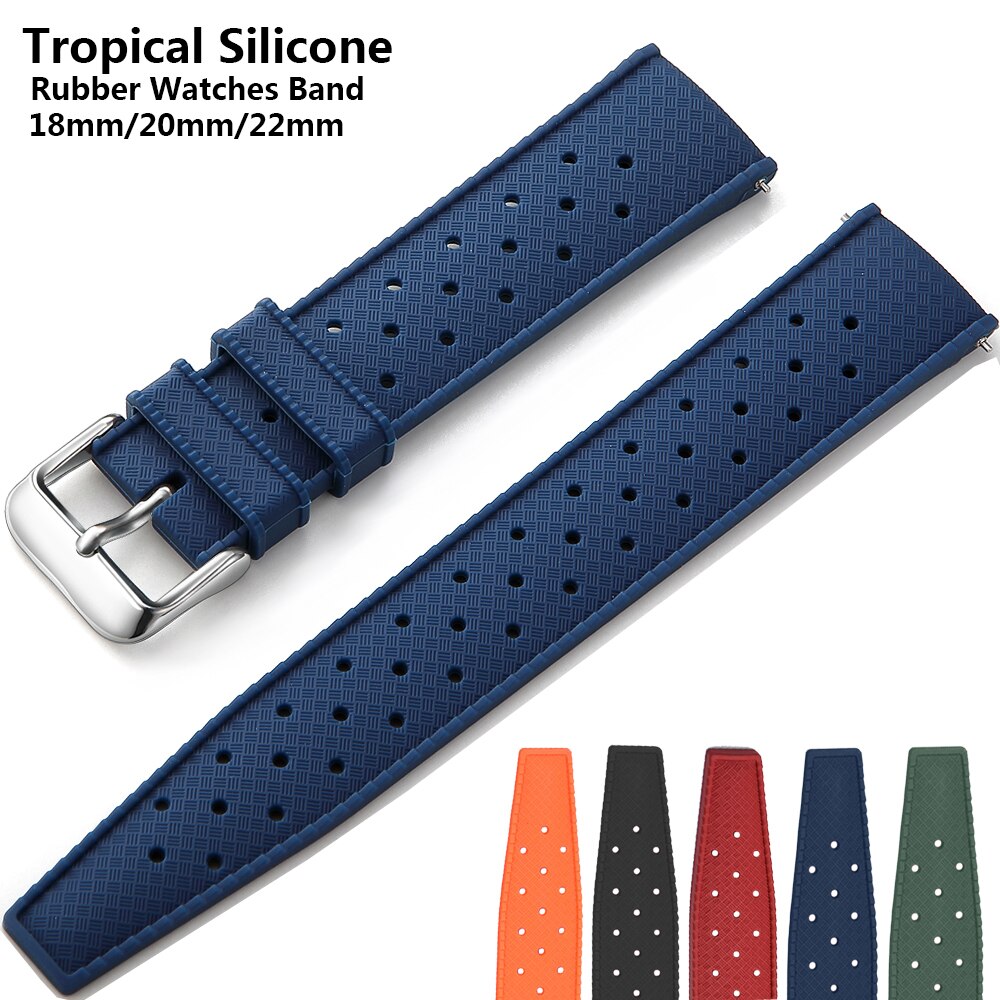 Tropical Silicone Watch Band Quick Release Strap 20mm 22mm for Oris for Seiko for Citizen Rubber Tropic Smart Watch Straps