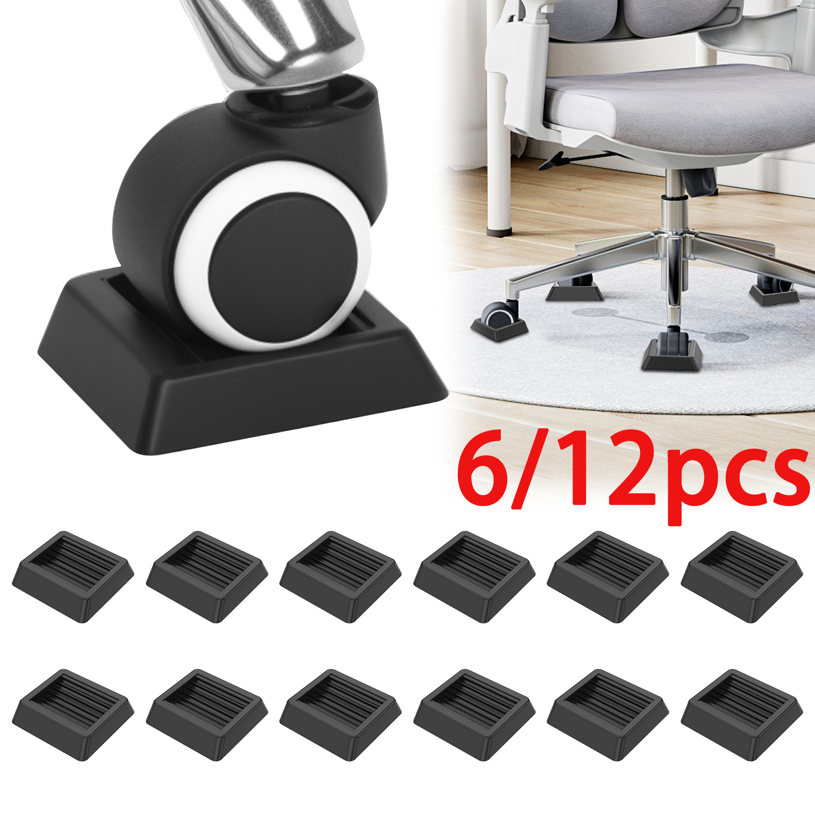 6/12Pcs Non Slip Furniture Caster Cup Universal Wheel Fixed Pad Office Chair Pad Bed Wheel Stopper to Prevent Scratches