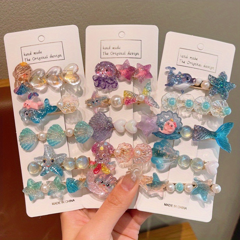 5pcs Mermaid Princess Hair Clips Set - Sea Star & Shell Side Clips for Girls | Korean Summer Hair Accessories
