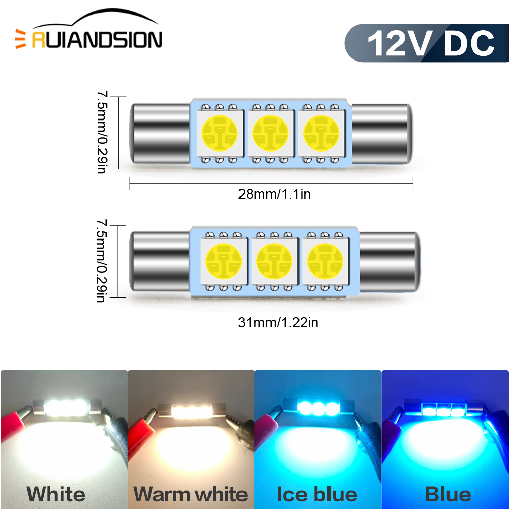4pcs C5W LED Festoon 28mm 31mm Bulb 5050 3SMD Car interior Lighting LED Lights 12V 6000K Lamp For Auto Warm White Ice Blue