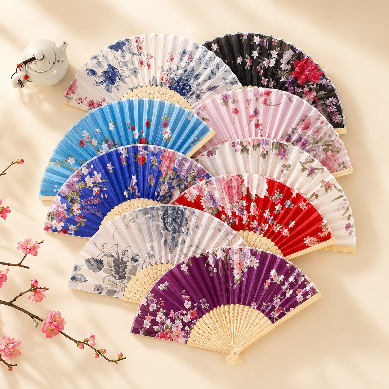Floral Folding Hand Fan Portable Bamboo Style Fan for Dance Wedding Party Home Decor Summer Accessories
