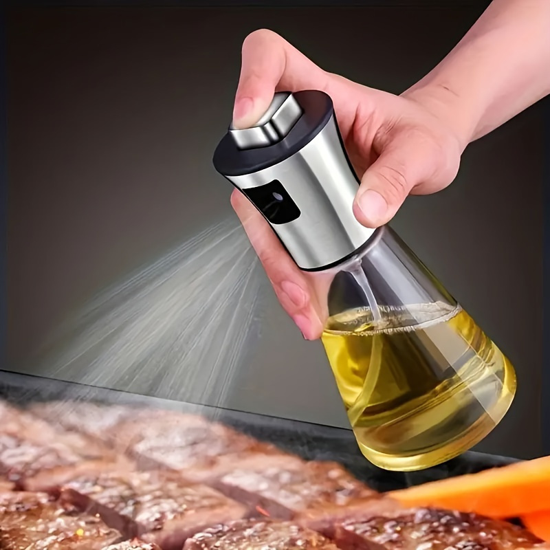170Ml Stainless Steel Oil Sprayer for Cooking, Press Type Oil Dispenser Bottle, Glass Oil Bottle for Kitchen