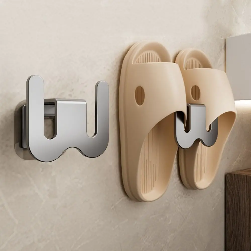 Wall-Mounted Shoe Rack with Drainage Holes Space-Saving Aluminum Hooks for Bathroom Kitchen No-Drill Adhesive Installation Rack
