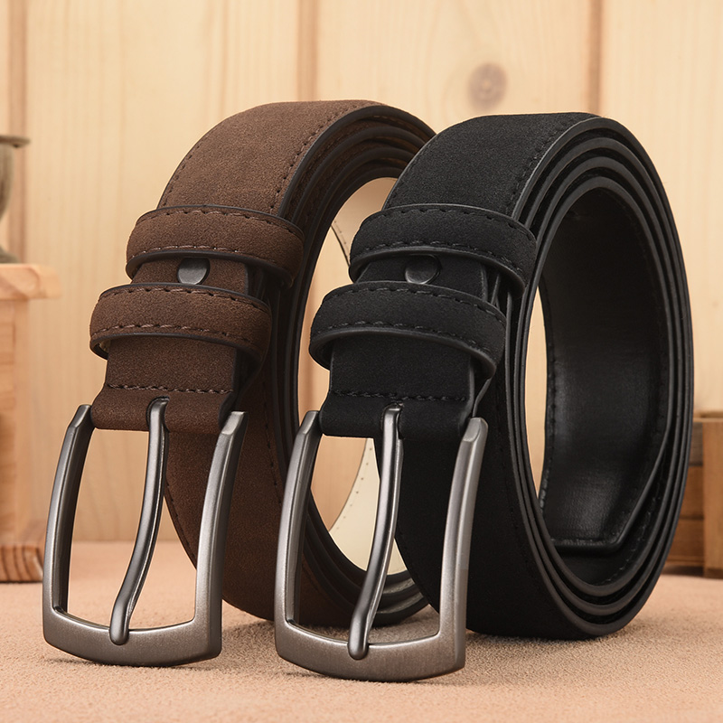 Men'S Suede Belt Retro Trend Alloy Buckle Men'S Belt Large Size Genuine High-End Belt, For Boyfriend And Dad