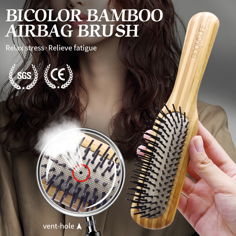 Bamboo Hair Brush Women Mini Bamboo Comb Paddle Detangling HairBrush with Nylon Pins Portable Pocket Wood Comb For Hair