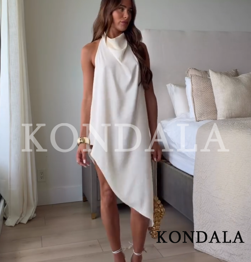 KONDALA Elegant Asymmetrical Halter Tops Women's Casual Vacation Backless Tops New 2026 Spring Summer Fashion Simple Female Tops