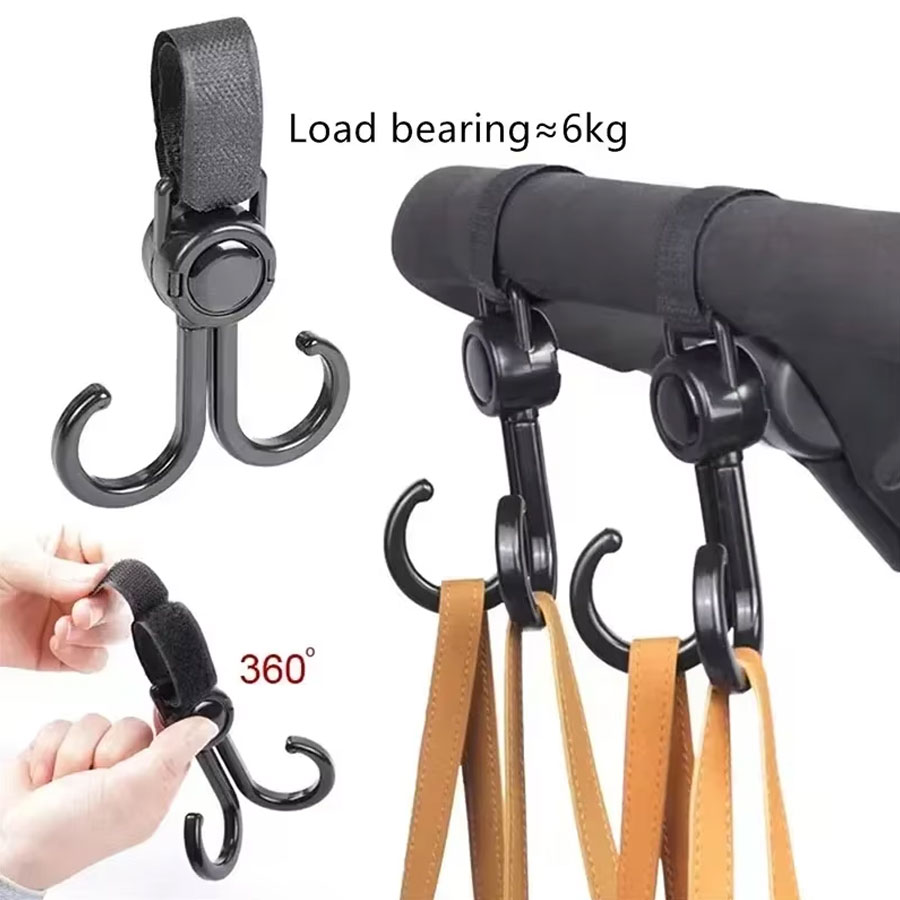 360 Degree Rotation Adjustment Hook Double Hook Sturdy Load-bearing Ring Buckle Hook Baby Stroller Accessories
