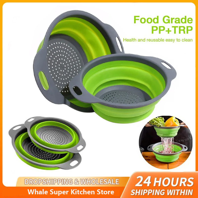 Collapsible Silicone Strainer Fruit Vegetable Washing Basket Strainer Drainer With Handle Kitchen Storage Tools