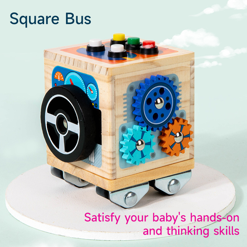 Kids Busy Cube Wooden Toy Montessori Educational Baby Travel Toys Skill Learning Tool Car Toy Sensory Busy Boards Puzzle Toy