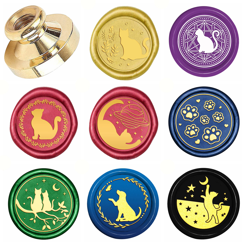 Cat Collection Wax Seal Stamp Cute Animals Retro Sealing Wax Stamp Removable Brass Head for Envelope Card Package Decoration