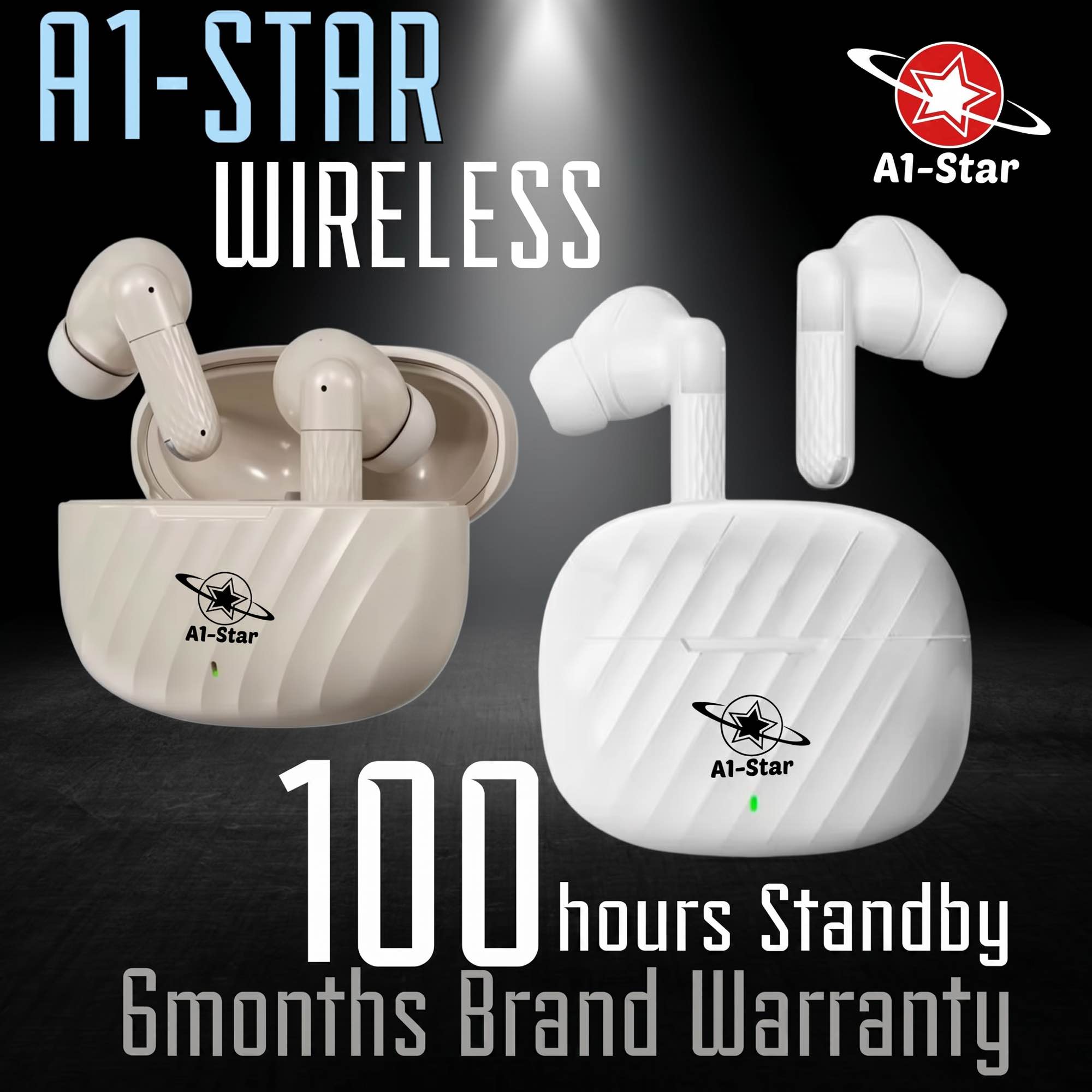 A1-Star Wireless Airpods | Bluetooth V5.4 | Fixed ANC (30dB) | 100H Standby | Hi-Fi Stereo Bass | 40 ms Low Latency | 13mm Bass Driver | IPX5 Waterproof | Touch Control | A1-Air70 Boom |