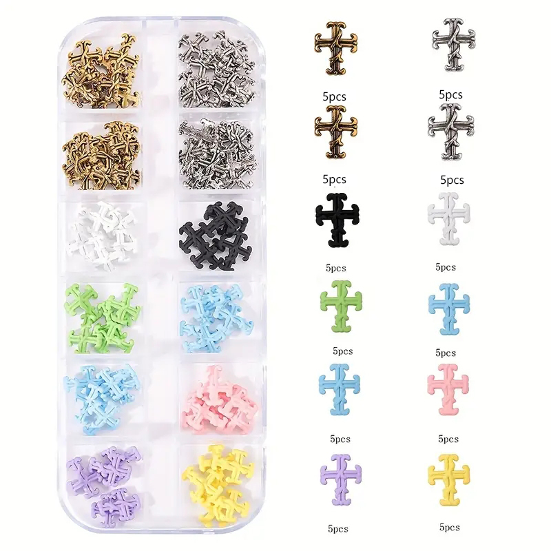 60pcs Punk Cross Nail Charms Nail Art Jewelry Set for Women & Girls - Durable Accessories with Easy Application Create