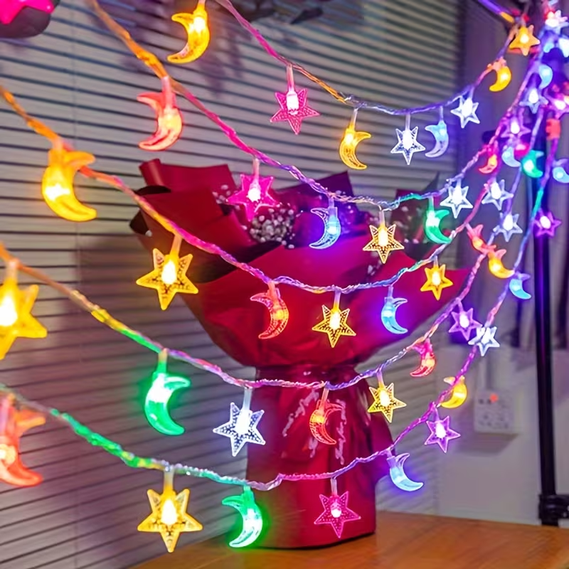1pc Bubble Moon String Light Ramadan Mubarak LED Hanging Fairy Lamp Battery Powered Suitable For Living Room Home Outdoor Decor