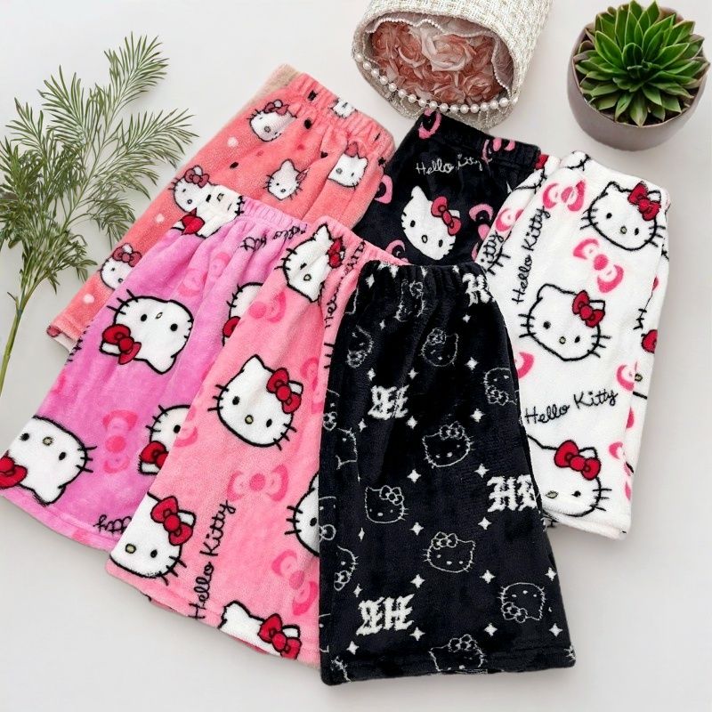 Hello Kitty pajamas law women's summer flannel new Y2K couple high waist wide leg hot pants casual walking pajama pants
