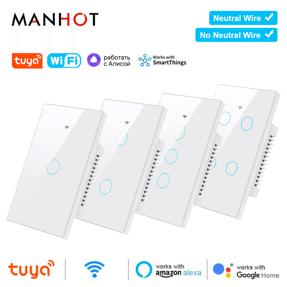 Tuya Wifi Smart Touch Light Switch US APP Wireless Remote LED Light Switches No Neutral Wire Required Work Alexa Home lightify