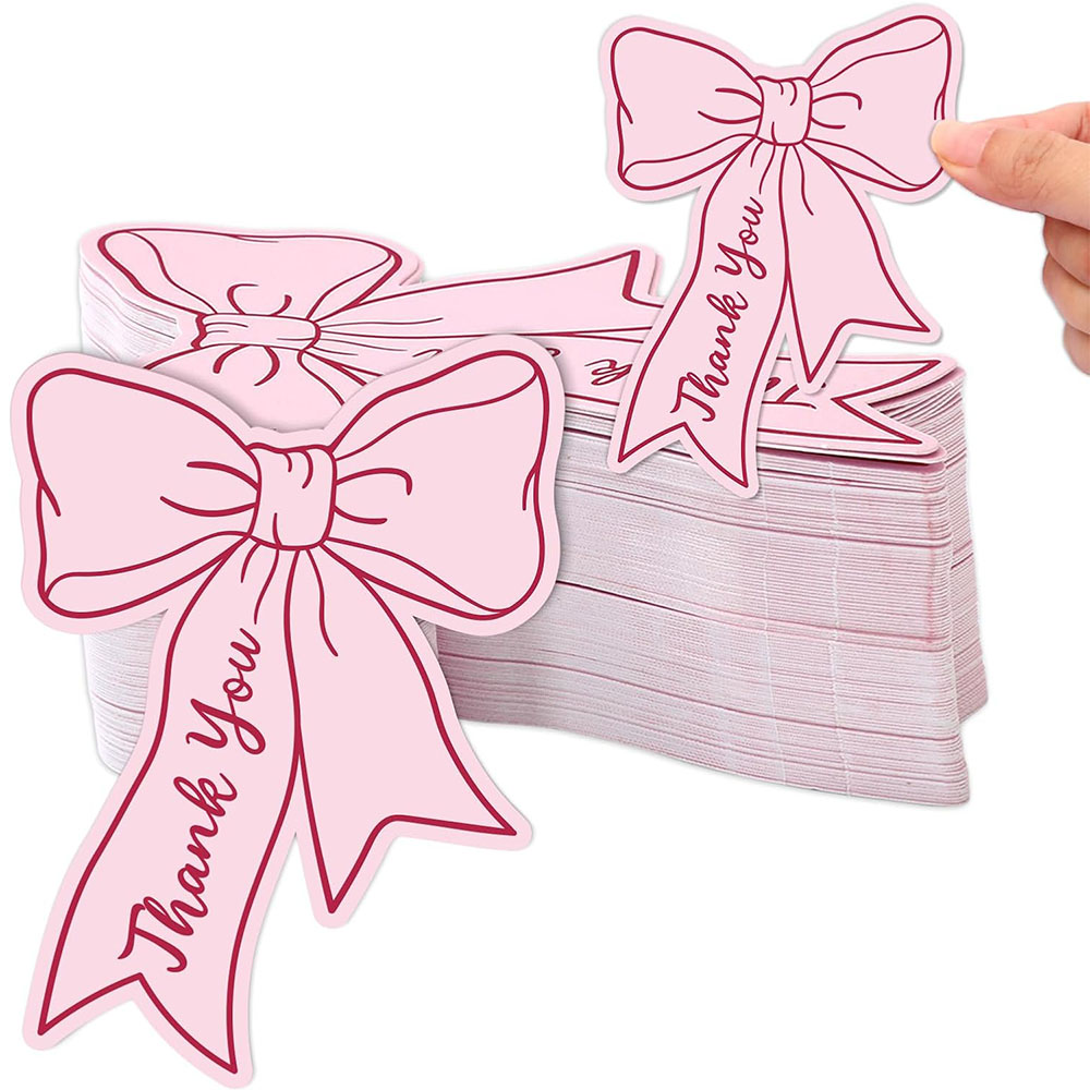 50Pcs Pink/Blue Bow Thank You Card Cute Girl Children's Birthday Party Invitation Card DIY Store Restaurant Memo Thank You Card