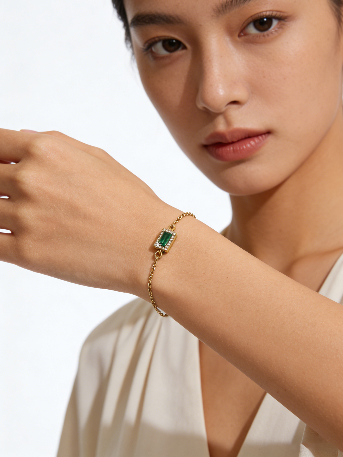 French Retro, Light Luxury, Minimalist, And Cool-Toned 18K Gold-Plated Stainless Steel Colorful Sugar Cube Bracelet For Women