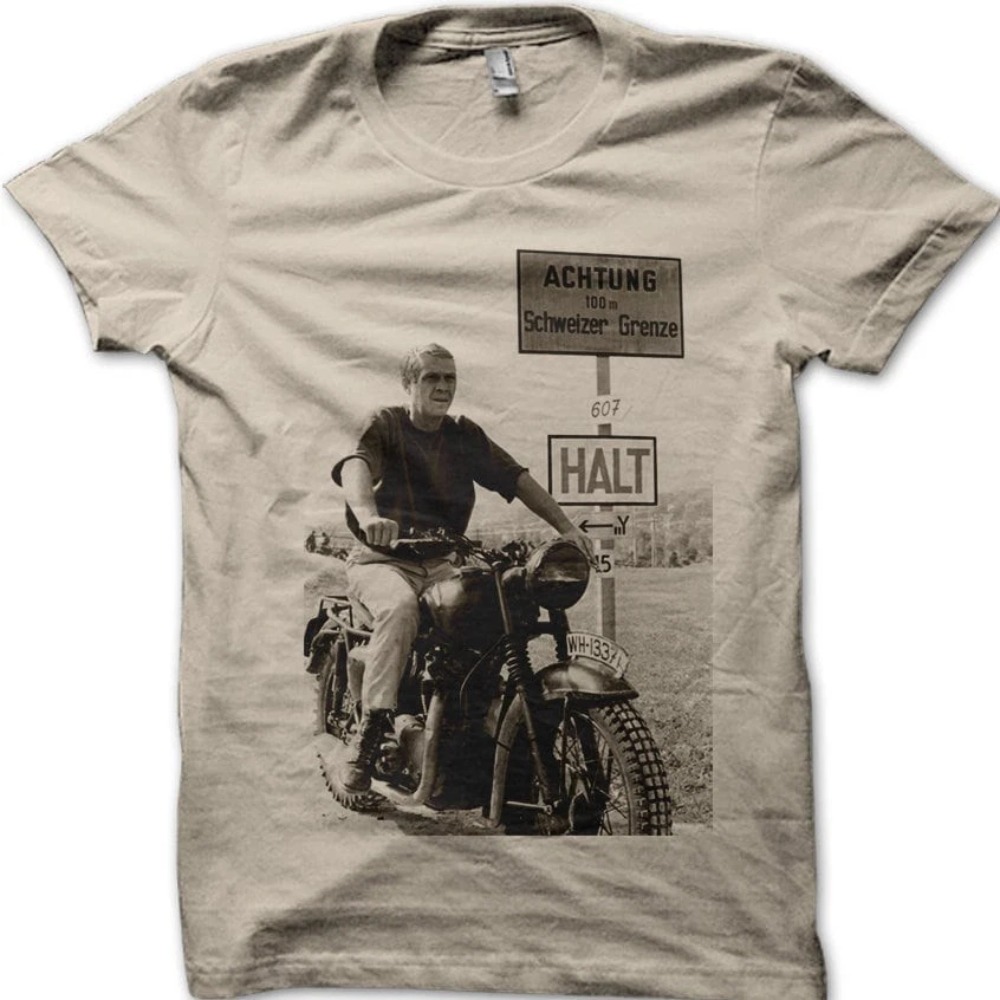 Retro Classic Motorcycle Printed T-shirt From 'The Great Escape' Summer New Item Suitable for Both Men and Women, Casual T-shirt