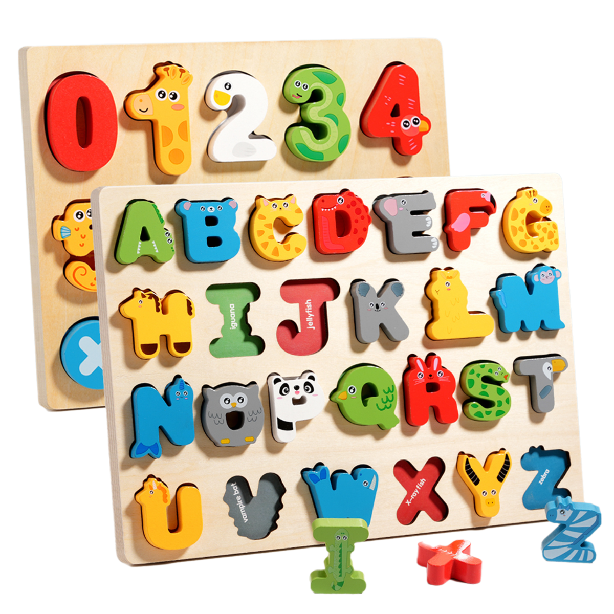 3D Colorful Montessori Wooden Puzzle Alphabet Number Matching Game - Early Education Toy for Mathematics Shape Cognition