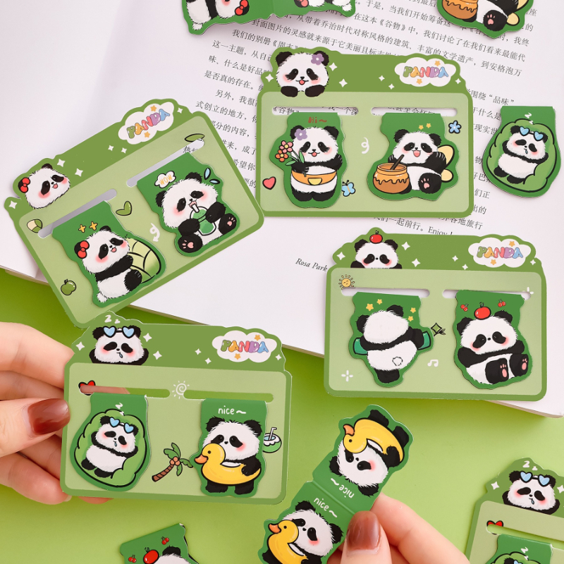 Cartoon Panda Double Magnetic Bookmarks for Students Cute Reading Book Page Clip Creative Stationery Prizes Kawai Lovely