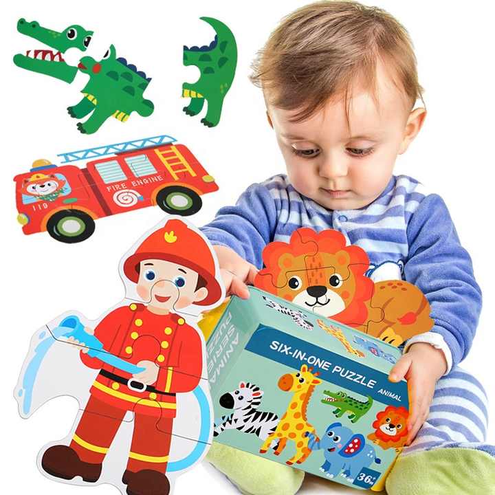 Montessori Baby Puzzle Educational Toys Wood 3D Puzzle Games Iron Box children Puzzles Jigsaw Wooden Puzzles For Kids 2 3 4 Year