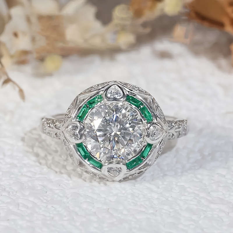 Luxury Vintage Exquisite Floral Inlaid White Green Zircon Ring for Women's Classic Engagement Wedding Jewelry