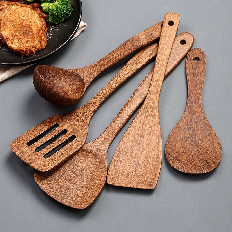 1pc Wooden Spatula Wood Rice Spoon Long Handle Flat Frying Turner Spatula Soup Ladle Cooking Utensil Nonstick Pan Kitchen Tools