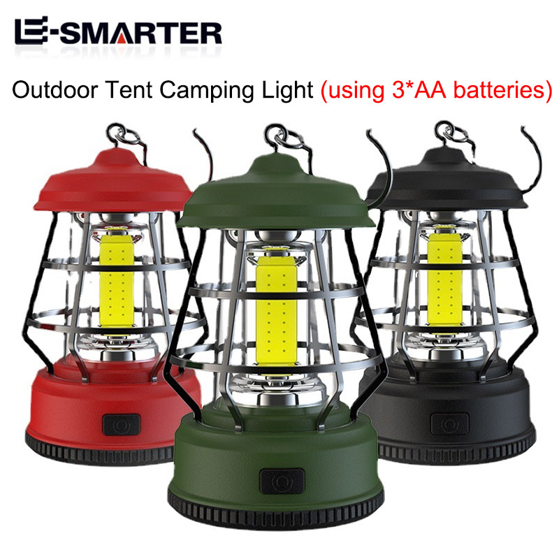 Outdoor Camping Lights Portable Handheld Hanging Tent Lanterns Retro Ambiance Lamp with Hook Use 3XAA Battery Power Supply