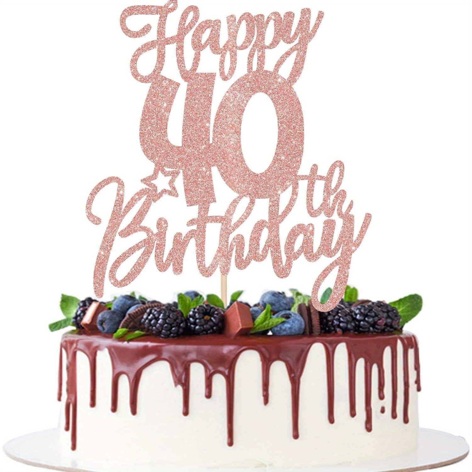 1PC Rose Gold Happy 40th Birthday Cake Topper-Cheers to 40 Years Hello 40 Cake Decoration for Anniversary Celebration Supplies