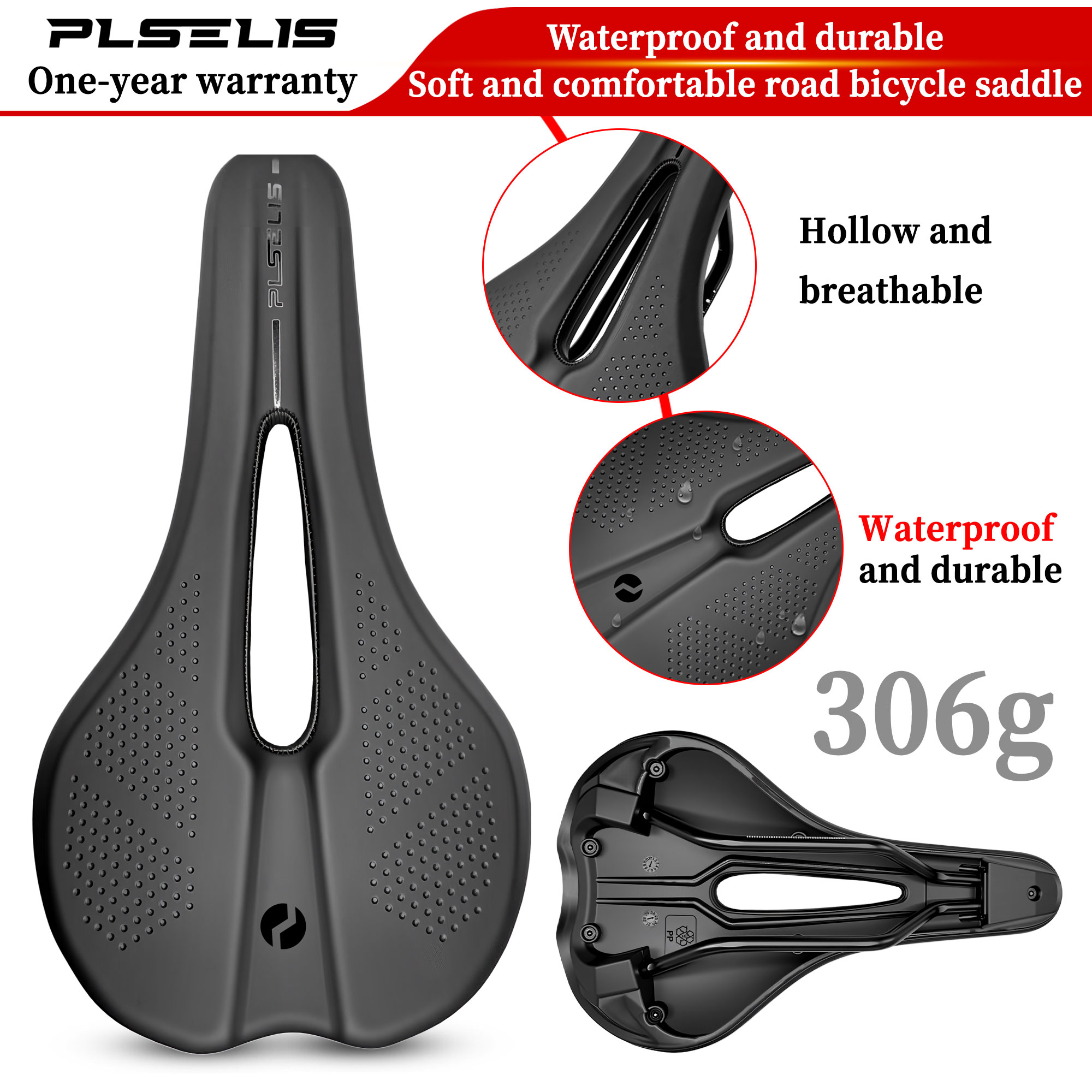 Plselis Road Bicycle Racing Saddle Cushion Soft Comfortable 280g Lightweight Bike Seat Parts