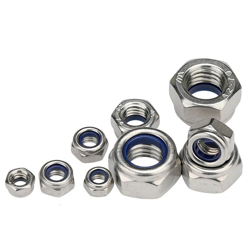 M2 M2.5 M3 M4 M5 M6 M8 M12 M14 M16 M18 M20 304 Stainless Steel Nylon Insert Hex Lock Nuts A2 Hexagon Nyloc Self Locking Nut